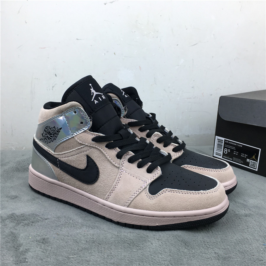 2020 Women Air Jordan 1 Mid Pink Silver Black Shoes - Click Image to Close